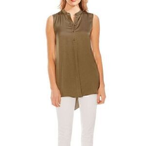 Vince Camuto Womens Green Rumpled Sleeveless Henley Tunic Size XS